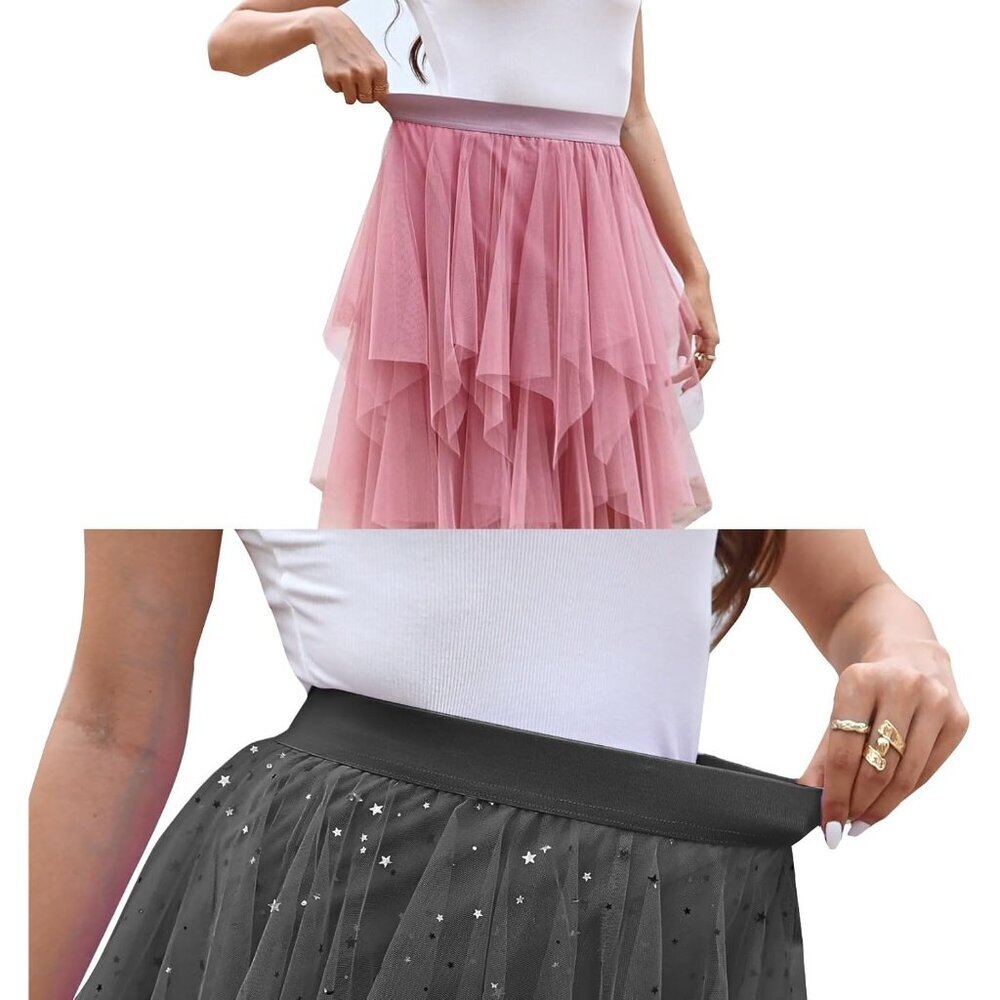 Tulle Fuchsia Skirts for Women High Waist Elastic Midi Skirt Mesh Tutu Skirts - Picture 5 of 5